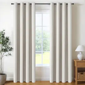 Cur-hua-5096p2be 100% Blackout Shield Linen Curtains For Bedroom Beige Grommet Curta