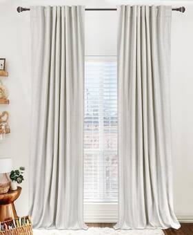 100% Blackout Shield P2beige5096 100% Linen Curtains For Bedroom 96 Inches Long Back