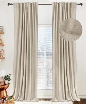 P2oatmeal50108 100% Blackout Shield Linen Curtains For Bedroom 108 Inches Long Bac
