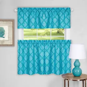 Achim 054006249567 Colby Window Curtain Tier Pair And Valance Set Turquoise 58x24