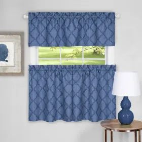 Achim 054006249628 Colby Window Curtain Tier Pair And Valance Set Blue 58x24