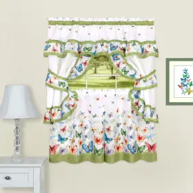 Achim 054006250624 Butterflies Printed Cottage Window Curtain Set Green 57x24