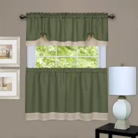 Achim 054006252239 Darcy Window Curtain Tier And Valance Set Green/camel 58x36
