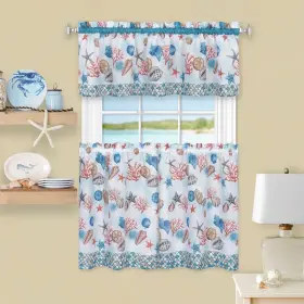 Achim 054006252635 Coastal Tier And Valance Window Curtain Set - Blue 58x36