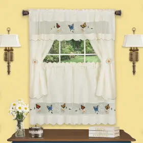 Achim 054006259146 Daisy Meadow Embellished Cottage Window Curtain Set 58x24 Multi