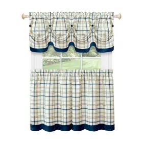 Achim 054006260821 Tattersall Window Curtain Tier Pair And Valance Set Navy 58x36