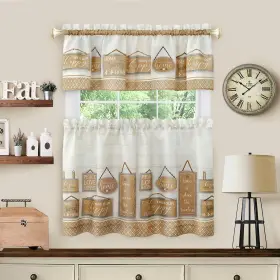 Achim 054006265338 Modern Farmhouse Tier And Valance Window Curtain Set Tan 58x24