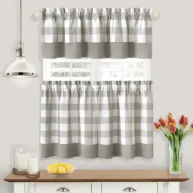 Achim 054006269510 Hunter Window Curtain Tier Pair And Valance Set Grey 57x36