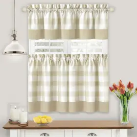 Achim 054006269619 Hunter Window Curtain Tier Pair And Valance Set Tan 57x36