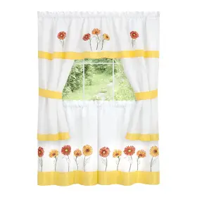 Achim 054006277522 Gerbera Daisy Embellished Cottage Window Curtain Set