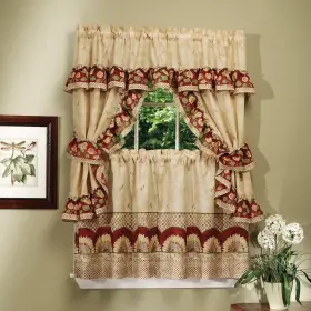 Achim 054006619940 Sunflower Printed Cottage Tier Curtain Set Antique 57x24