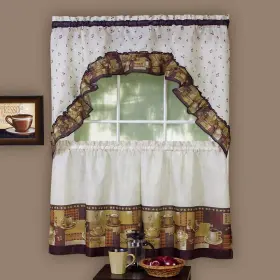 Achim 054006629086 Multicolor Coffee Printed Tier And Swag Set - Multi 57x 36