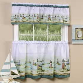Achim 054006629147 Hamptons Printed Tier And Valance Set Sand 58x24