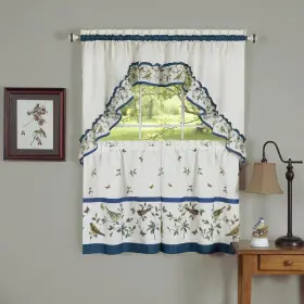 Achim 054006631263 Love Birds Printed Tier And Swag Set Blue 57x 36