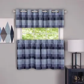 Achim 054006631881 Harvard Checker Rod Pocket Curtain Tier Pair Blue 57x24