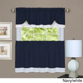 Achim 054006632369 Darcy Window Curtain Tier And Valance Set Navy/white 58x36