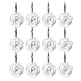 Actpe 723168575004 12pcs White Rose Flower Shower Curtain Hooks Rustproof Metal Home Dec