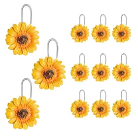 Hooks-123 Aczhhzc 12pcs Yellow Sunflower Shower Curtain Decor Hooks Cute Summer Flower