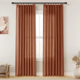 As18ymhzch4084 Aersas Terracotta Pinch Pleat Linen Curtains 84 Inch Length 2 Panels Set For Bedroom