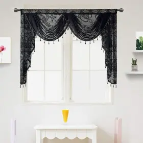 Xglspq59601 Aidamai Black Lace Swag Valance For Kitchen Windows Embroidered Beaded Waterfall