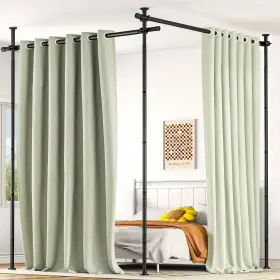 Cr-2h-bla Aktop Room Divider No Drilling Curtain Tension Rods Wall For Se