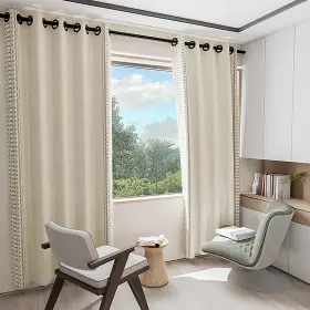 Cl2401001-w Alkoy Cfatlfrm Natural Linen Curtains 2 Panels Set Grommet Top Blackout Curta