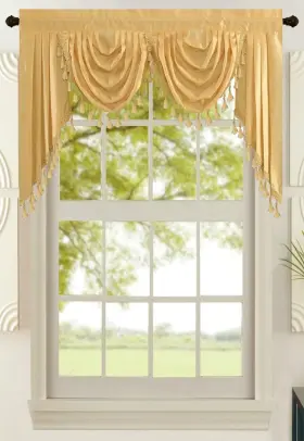 All American Collection 841380194350 New Attached Solid Faux Silk Double Waterfall Valance