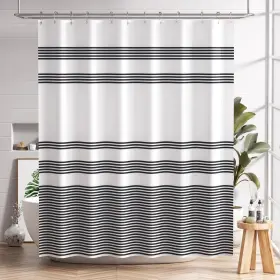 72x72-in Amazerbath Shower Curtain Washable Cloth Black Sets With 12 S