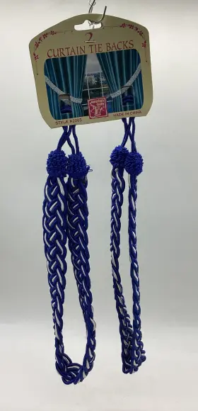 American Crafts 787426020033 Royal Blue/silver Braided 2 Curtain Tie Backs Style #2003