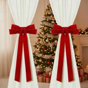 Yon-amyhill-3157 Amyhill 2 Pcs Christmas Red Bow Curtain Tie Backs Burgundy Velvet Bowknot Drapes Buck