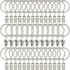 Amzseven 726084838147 Matte Silver Curtain Rings With Clips 40 Pack Fits 1 Inch Rods 1.26 Diameter