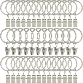 Amzseven 726084838147 Matte Silver Curtain Rings With Clips 40 Pack Fits 1 Inch Rods 1.26 Diameter