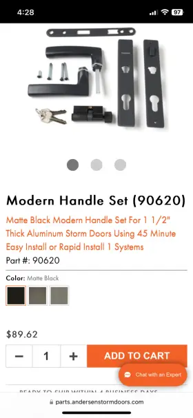 90620 Anderson Universal Storm And Screen Door Handle Set - Matte Black #90620