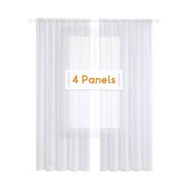 Anjee 713929357628 4 Panels White Sheer Curtains 63 Inches Long Rod Pocket Semi Transparen