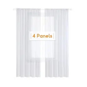 Anjee 713929357628 4 Panels White Sheer Curtains 63 Inches Long Rod Pocket Semi Transparen