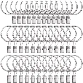 Anjuu 717113805959 36 Pack Heavy Duty Nickel Plated Metal Curtain Rings With Clips Hooks Open