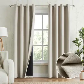 Anpark 765147241142 Natural Beige 100% Blackout Curtains For Bedroom Thermal Insulated Linen Loo