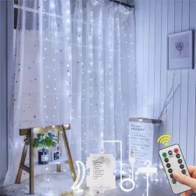 Am7-2in1-zbcld-fba Aomig Fairy Curtain Lights 300 Led White Window String Light 8 Modes