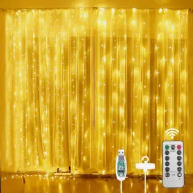 Am7-usb-nbcld-fba Aomig Fairy Curtain Lights 300 Led Warm White Window String Light 8 M
