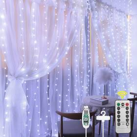 Aomig Am7-usb-zbcld-fba Fairy Curtain Lights 300 Led White Window String Light 8 Modes