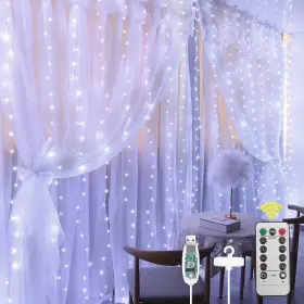 Am7-usb-zbcld-fba Aomig Fairy Curtain Lights 300 Led White Window String Light 8 Modes
