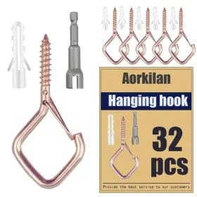 Aorkilan 768924880220 32-pack Heavy-duty Rose Gold Screw Eye Hooks With Safety Clips Metal Ceil Inch