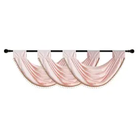 Sc5l22038us09 Apott Waterfall Valance Curtains Pink Swag For Windows 3 Pack Decorative Beads Trim