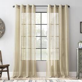 Archaeo 63599 Slub Textured Linen Blend Grommet Top Curtain Panel 52 Inch W X 9