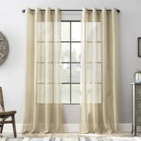 63599 Archaeo Slub Textured Linen Blend Grommet Top Curtain Panel 52 Inch W X 9