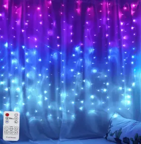 Ariswill 650075972186 Curtain Lights Pink Purple Blue Ombre Fairy Light With Remote Rainbow L