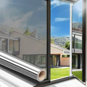 Arthome Wall Decor 741802527523 17.5 Inch X 6.5 Feet Silve One Way Window Privacy Film Daytime Priva