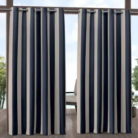 Ati Home 064247000742 Canopy Stripe Outdoor Grommet Top Curtain Panel Navy / Sand