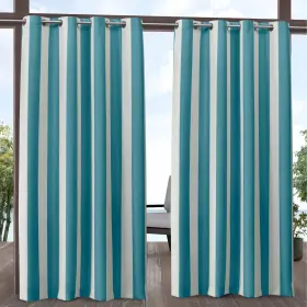 Ati Home 064247000803 Canopy Stripe Outdoor Grommet Top Curtain Panel Teal / White