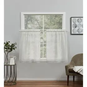 Ati Home 064247038424 Belgian Sheer Rod Pocket Tier Curtain Panel Pair Silver 26x24